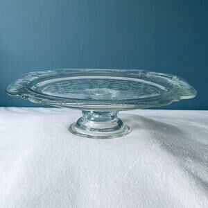 Cake Stand Plate Vtg Federal Depression Glass Madrid Pedestal Pie Dessert